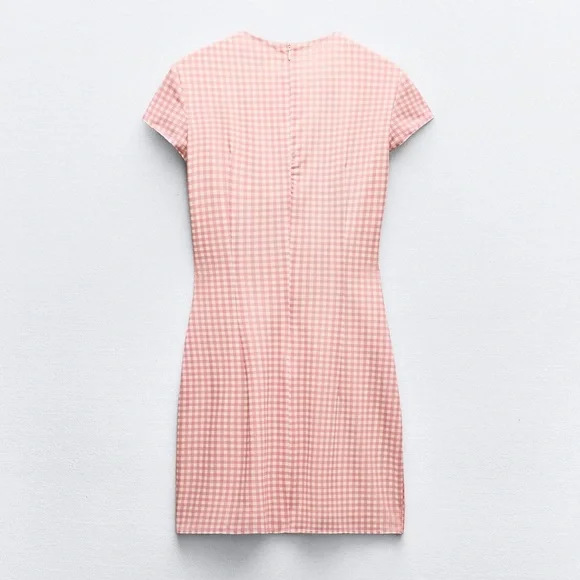 NEW Zara Tied White Pink Gingham Checkered Mini Dress XL L - Picture 8 of 9